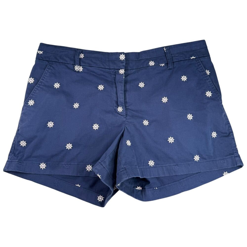 British Khaki Embroidered Nautical Ship Wheel Shorts Navy Size 8 Coastal Resort